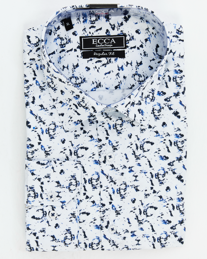 White shirt with blue and black abstract pattern for Men