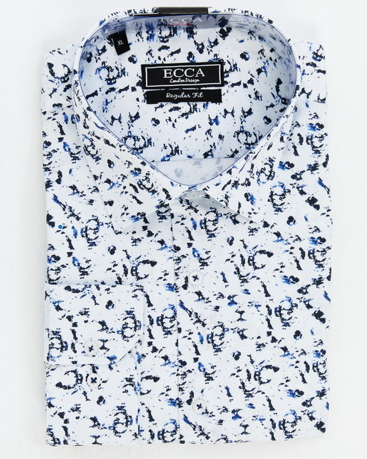 White shirt with blue and black abstract pattern for Men
