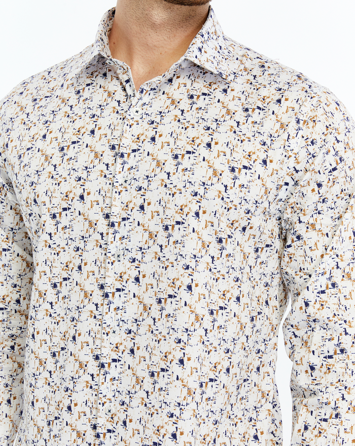 Iconic Liberty Geo I – Men's Blue , Brown Geometric Print Pure %100 Cotton Shirt