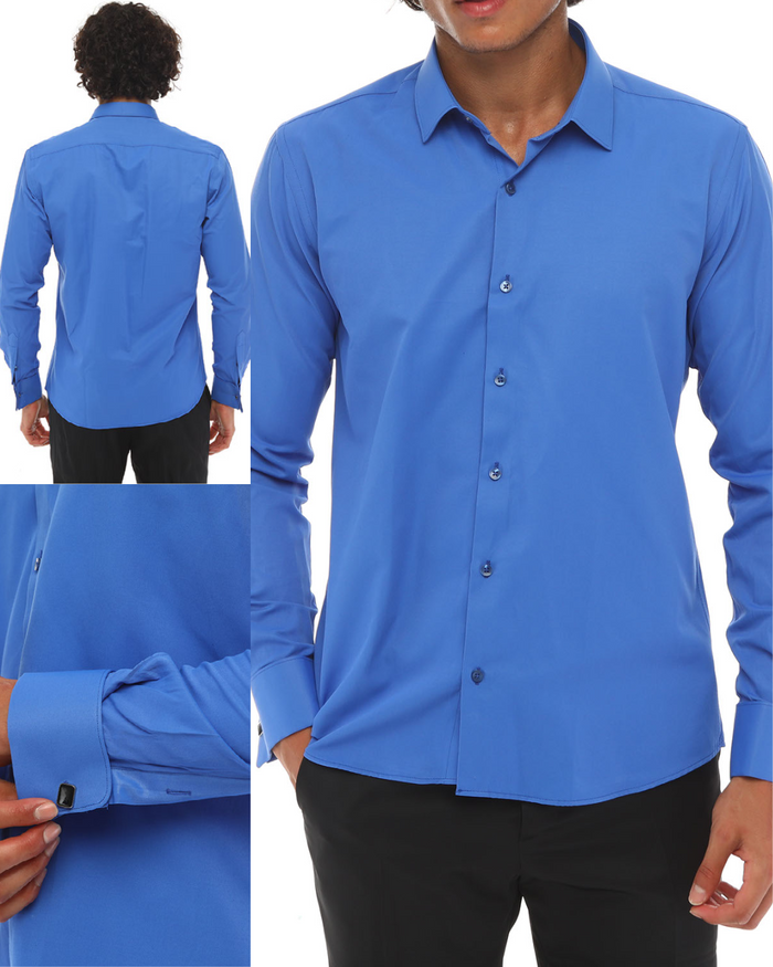 ICONIC NIGHT BLUE DOUBLER - Dark Blue Double Cuff Shirt With Studs