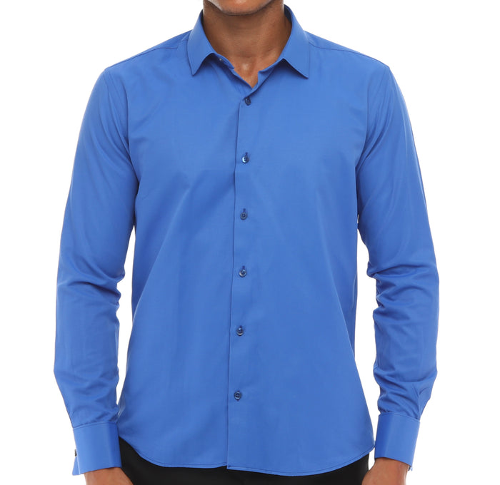 Men's Dark Blue Double Cuff Shirt With Studs