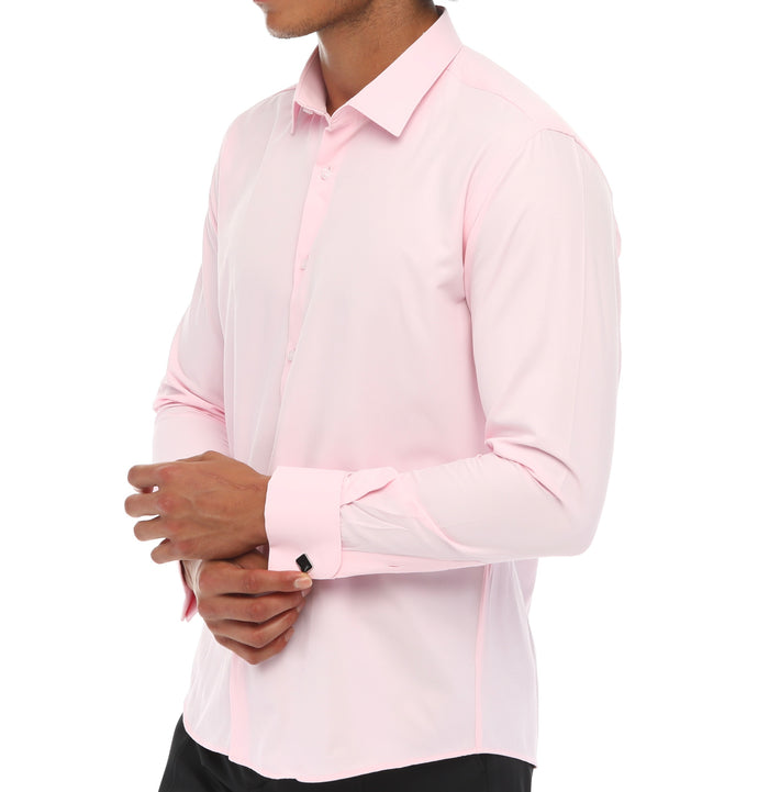 Pink Double Cuff Shirt With Studs