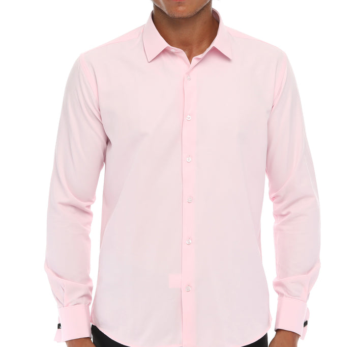 Men's Pink Double Cuff Shirt With Studs