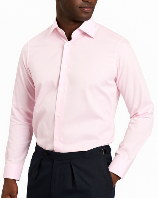 Get pink dress shirt and black pants by ECCA LONDON