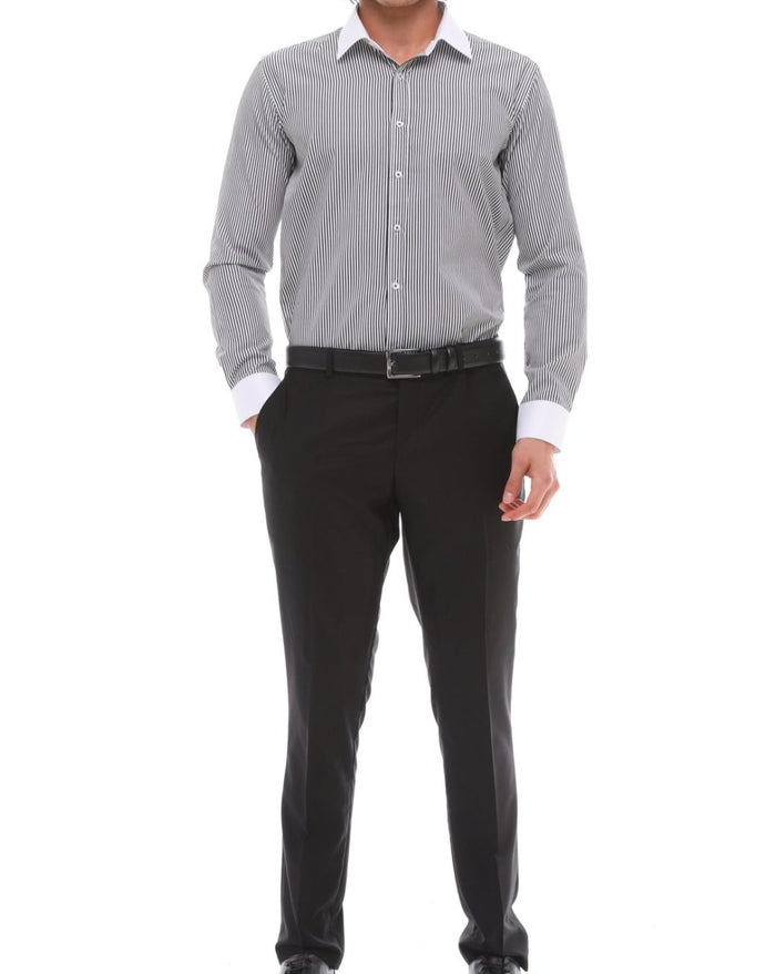 Men's Black Stripe with White Collar Shirt
