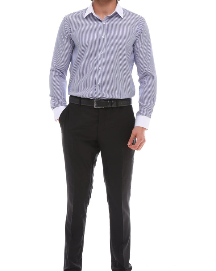 Men's  Blue Stripe with White Collar Shirt