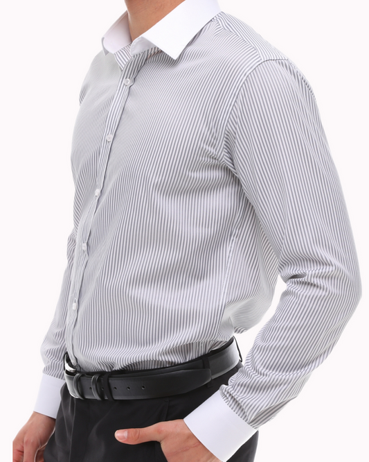 ICONIC GREY STRIPE - Grey Stripe with White Collar Shirt
