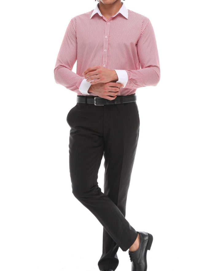 Men's Red Stripe Shirt with White Collar