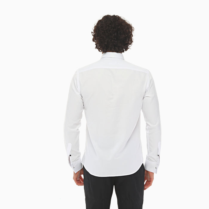 ICONIC HORIZONTAL PLEATED - White Tuxedo Shirt With Studs for Men