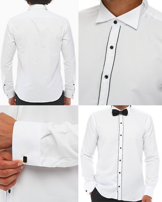 ICONIC STRIPE II - White & Black Tuxedo Shirt With Studs