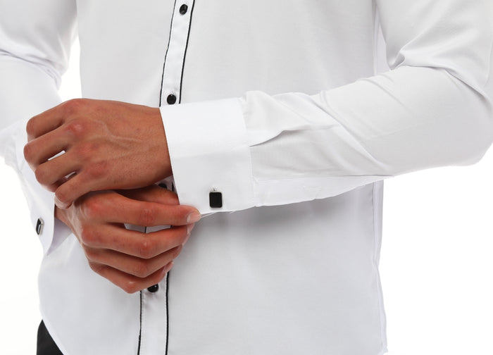 Men's ICONIC STRIPE II - White & Black Tuxedo Shirt With Studs
