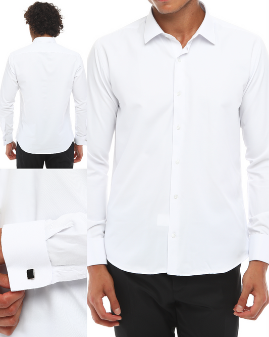 ICONIC WHITE DOUBLER - White Double Cuff Shirt With Studs
