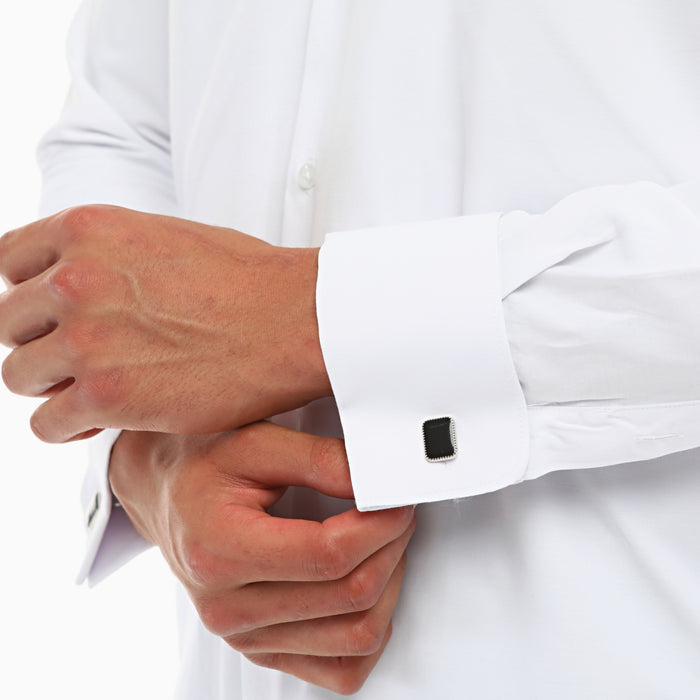Men's White Double Cuff Shirt With Studs