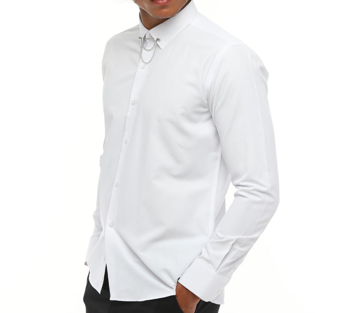 White Pinned Collar Shirt for Men