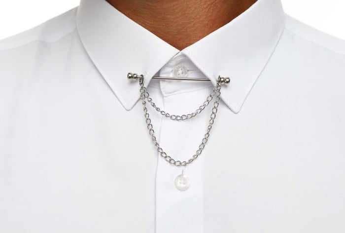 Men's White Pinned Collar Shirt