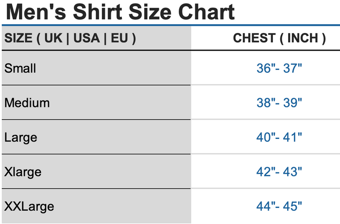 ICONIC WHITE PINNED - White Pinned Collar Shirt Size Chart by ECCA LONDON DESIGN