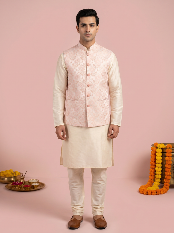 Imperial Blush Floral Wedding Koti for Men | Mahavir NX