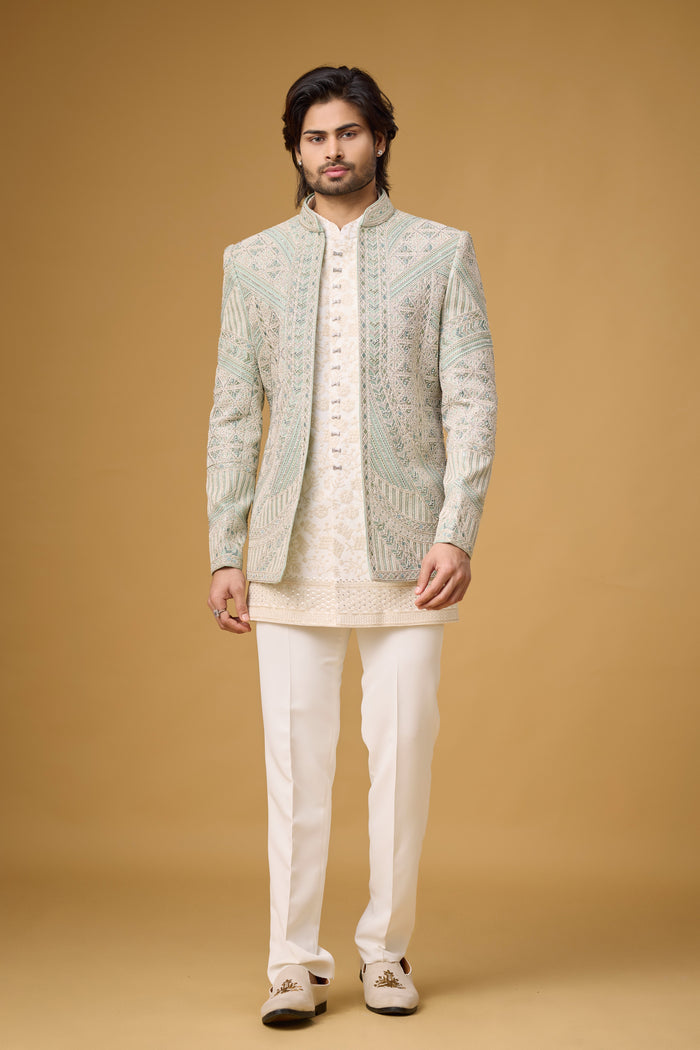 Ivory Royale geometric Indo-Western for men | Mahavir NX