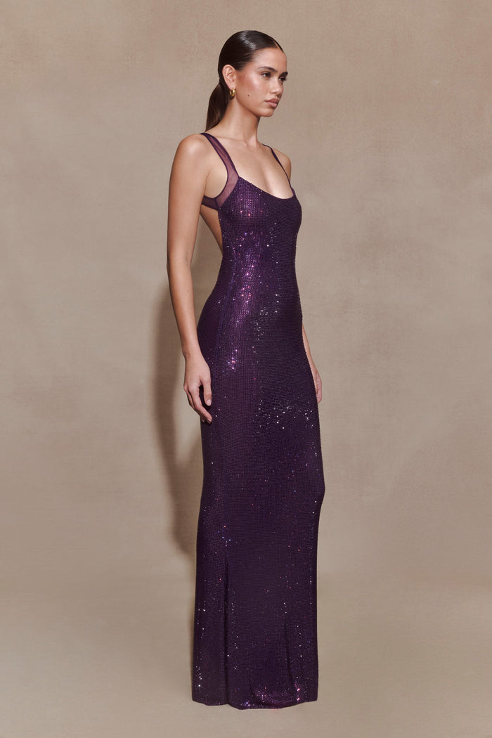 Jasmyn Hot Fix Maxi Dress With Mesh Back - Purple