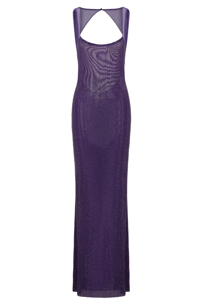 Jasmyn Hot Fix Maxi Dress With Mesh Back - Purple