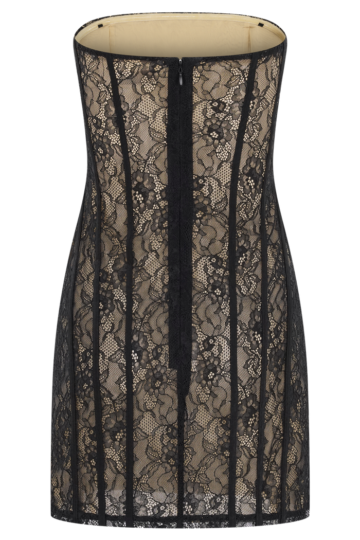 Jeannette Panelled Lace Mini Dress - Black
