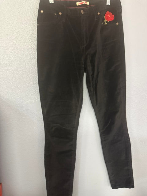 Johnny Was Black Velvet Embroidered Rose Skinny Jeans 27