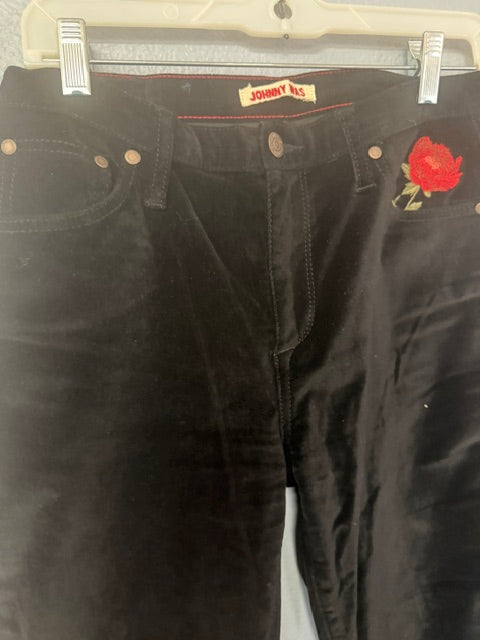 Johnny Was Black Velvet Embroidered Rose Skinny Jeans 27