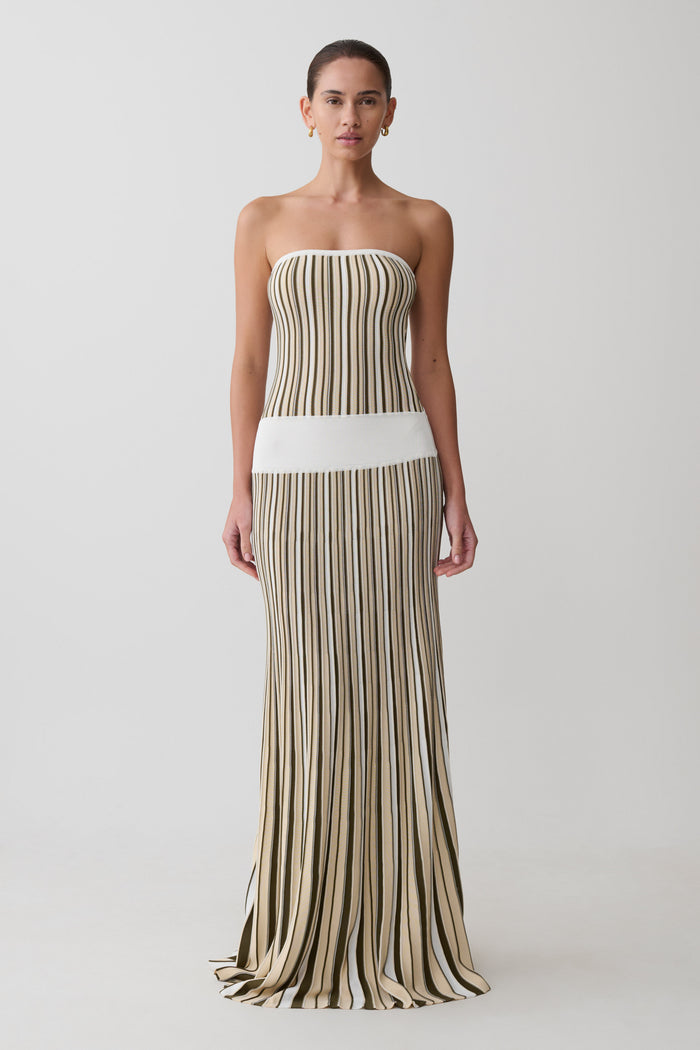 Joyce Stripe Maxi Knit Dress - Khaki/Ivory