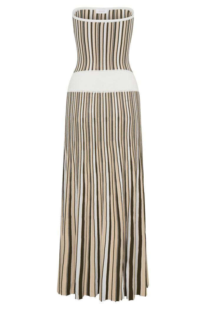Joyce Stripe Maxi Knit Dress - Khaki/Ivory