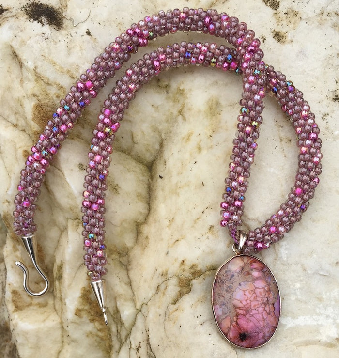 Kumihimo Necklace - Pink and Mocha