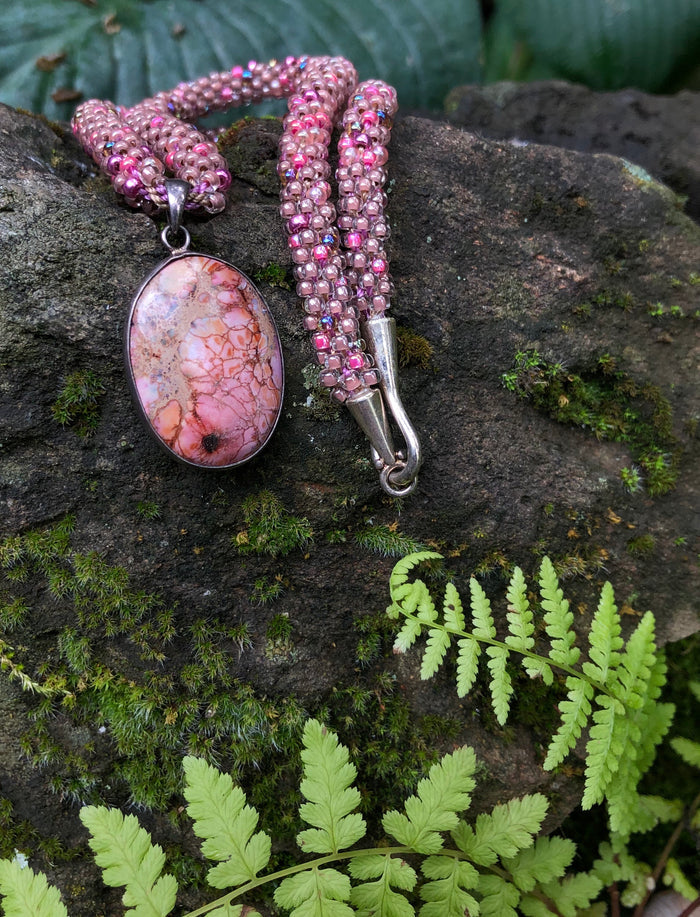 Kumihimo Necklace - Pink and Mocha