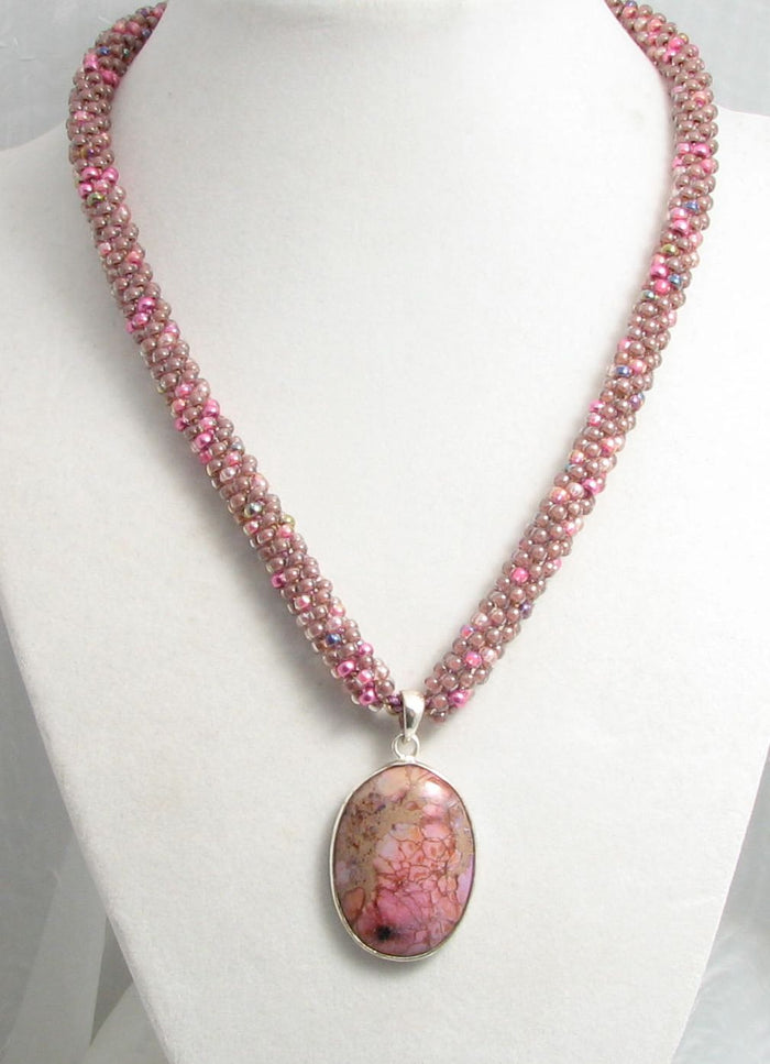 Kumihimo Necklace - Pink and Mocha
