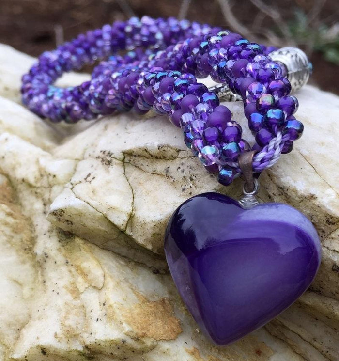 Kumihimo Necklace - Purple Heart Pendant