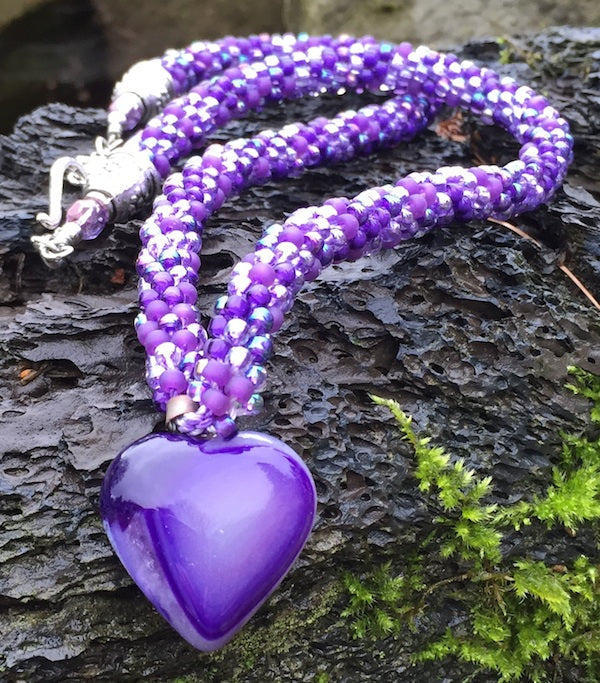 Kumihimo Necklace - Purple Heart Pendant