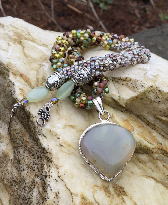 Kumihimo Necklace and Bracelet Set - Earthy Prehnite Set
