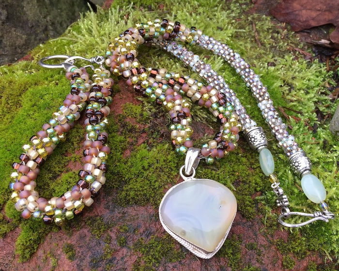Kumihimo Necklace and Bracelet Set - Earthy Prehnite Set