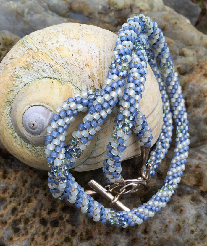 Kumihimo Necklace and Bracelet Set - Light Blue and Cream