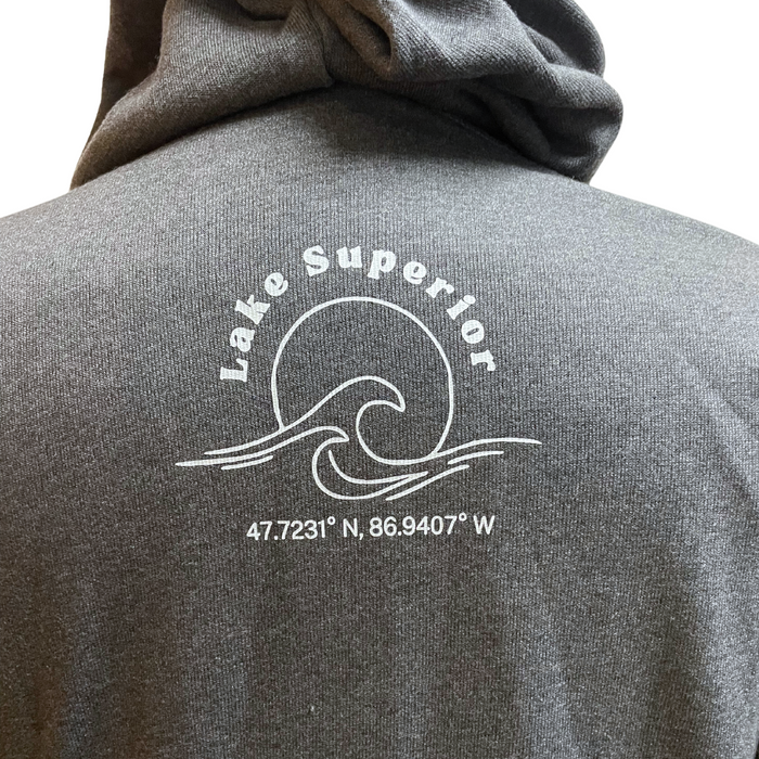 Lake Superior Vintage Print - Fleece Pullover Sweatshirt - Dark Grey Heather