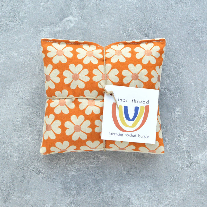 Lavender Sachet Bundle Heart Flowers in Caramel Cotton Terra