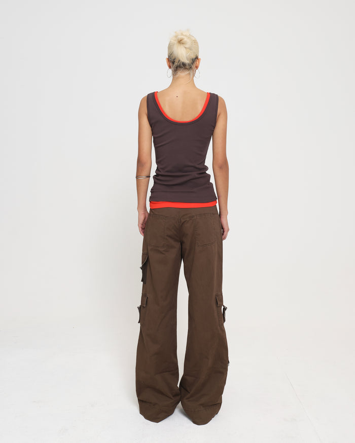 LAYERED HENLEY TANK - CHILLI / CHOCOLATE