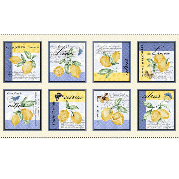 Limoncello Lemon Fabric, 24" Citrus Panel by Michael Miller, Citrus Fruit Fabric, Quilting Fabric