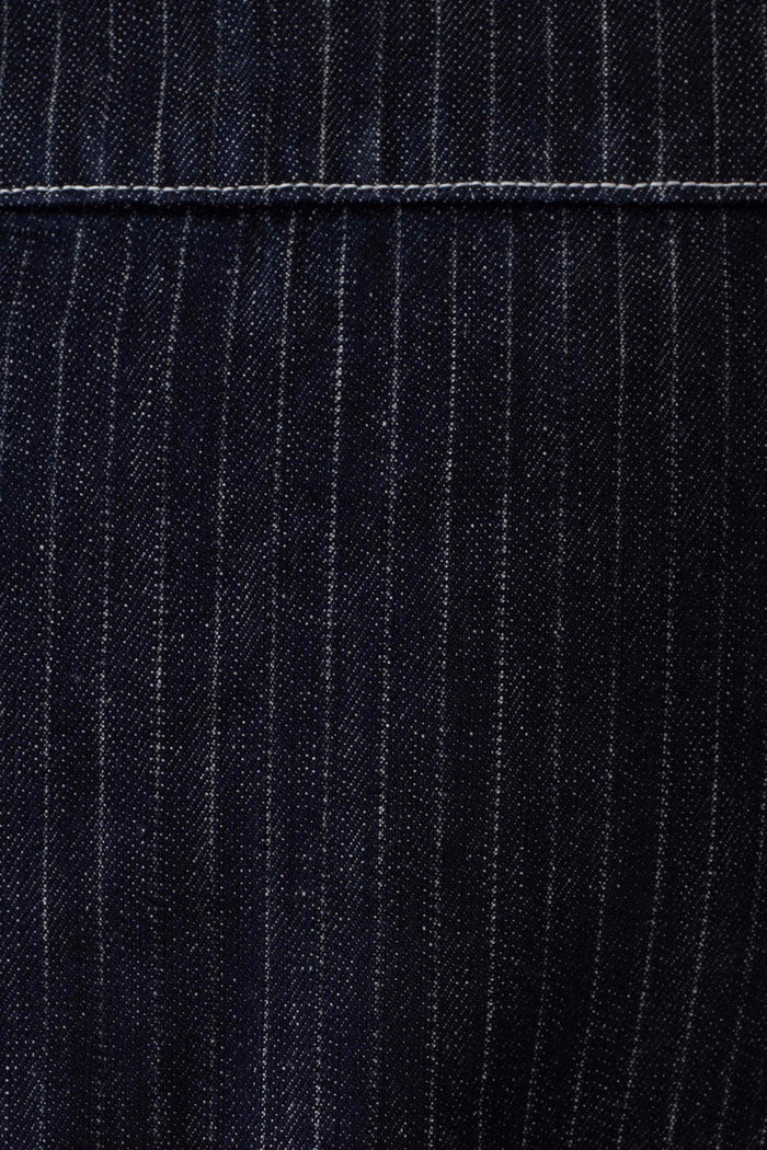 Loraine Mid Rise Denim Mini Skirt - Indigo Pinstripe
