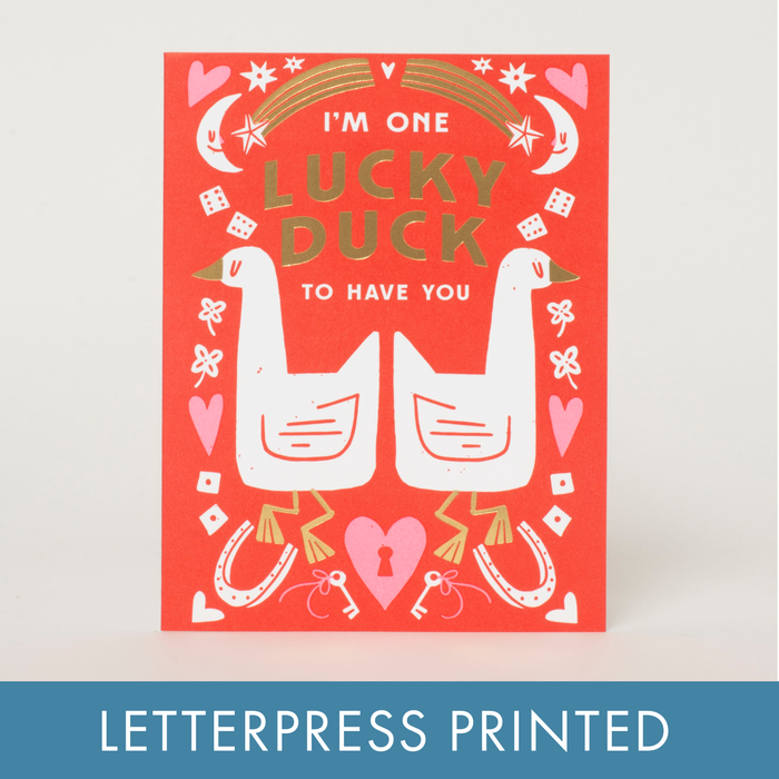 Lucky Duck Love Letterpress Greeting Card by Hello!Lucky
