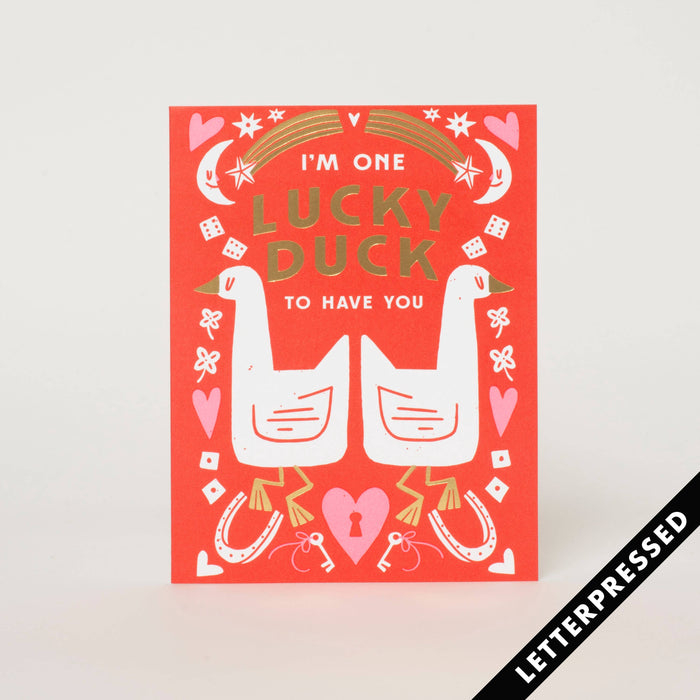 Lucky Duck Love Letterpress Greeting Card by Hello!Lucky