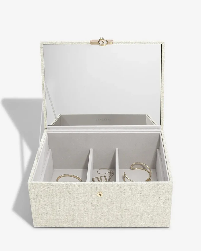 Luxury Classic Jewellery Box | Oatmeal & Linen