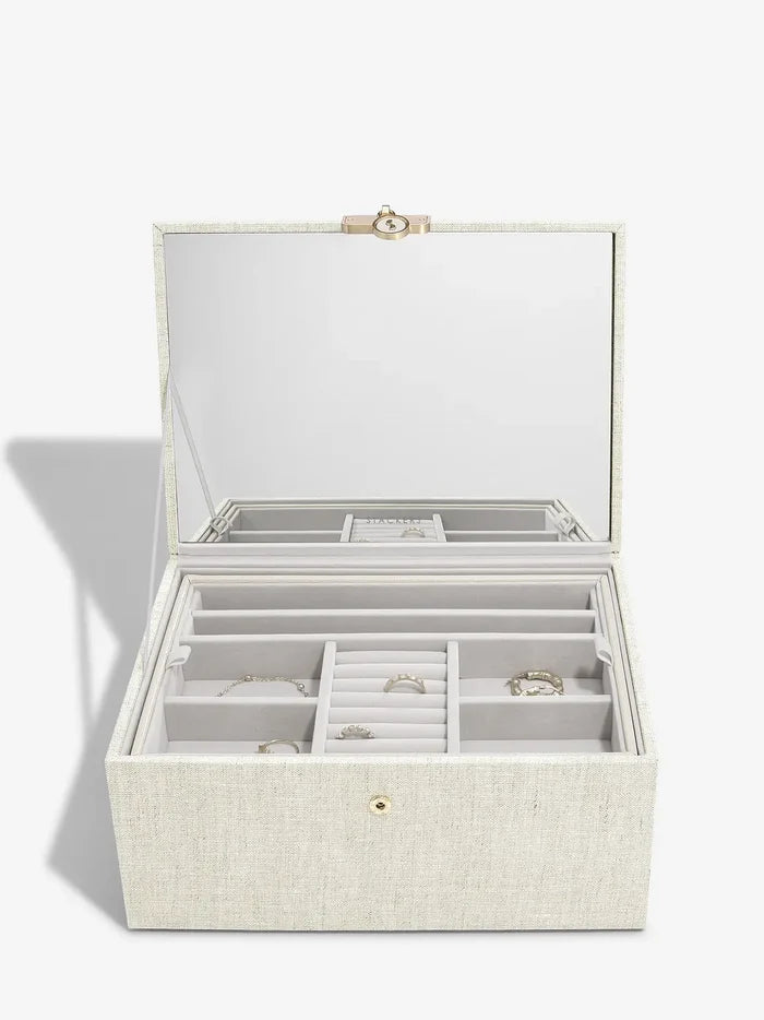 Luxury Classic Jewellery Box | Oatmeal & Linen