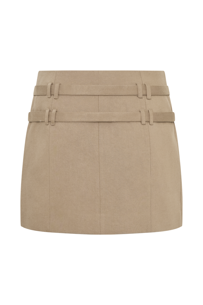 Marielle Double Belt Mini Skirt - Taupe