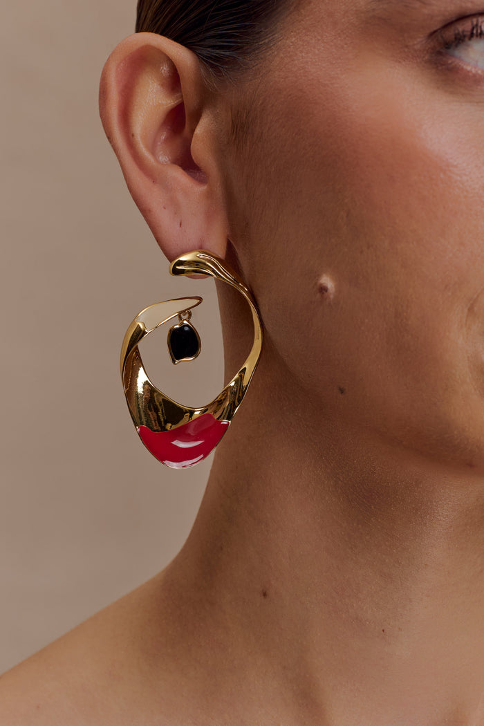 Marna Large Hoop Earrings With Stones - Gold