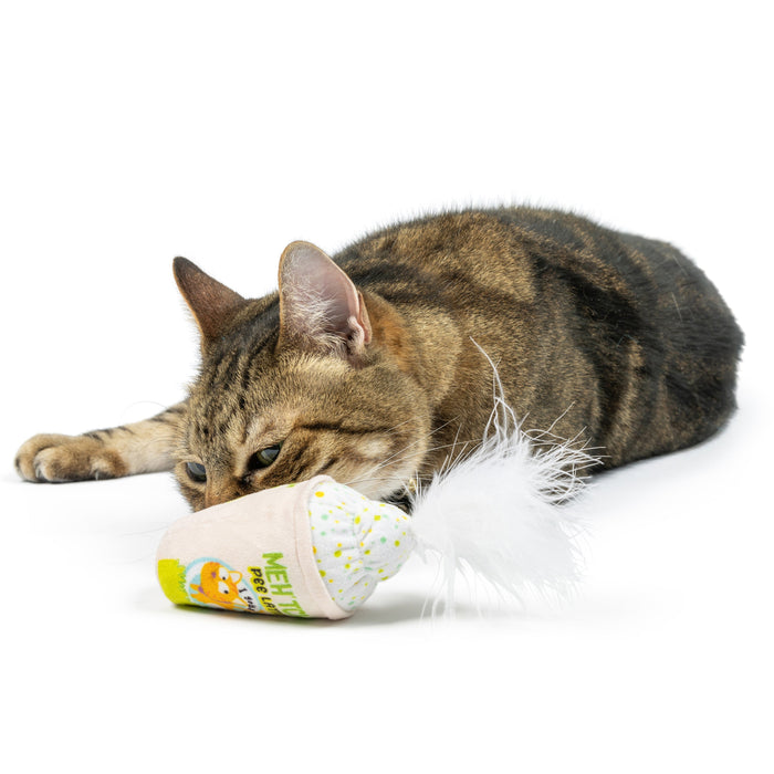 Cat with Meh' tcha Pee Latte Cat Toy.
