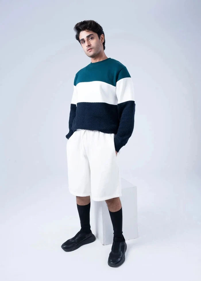 Men's fleece casual shorts in white, elastic waist with drawstring